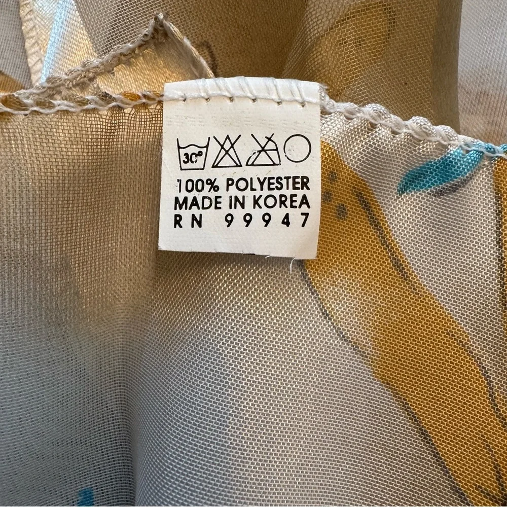 Vintage Dragonfly Sheer Chiffon Scarf Ivory‎ Gold Turquoise Long